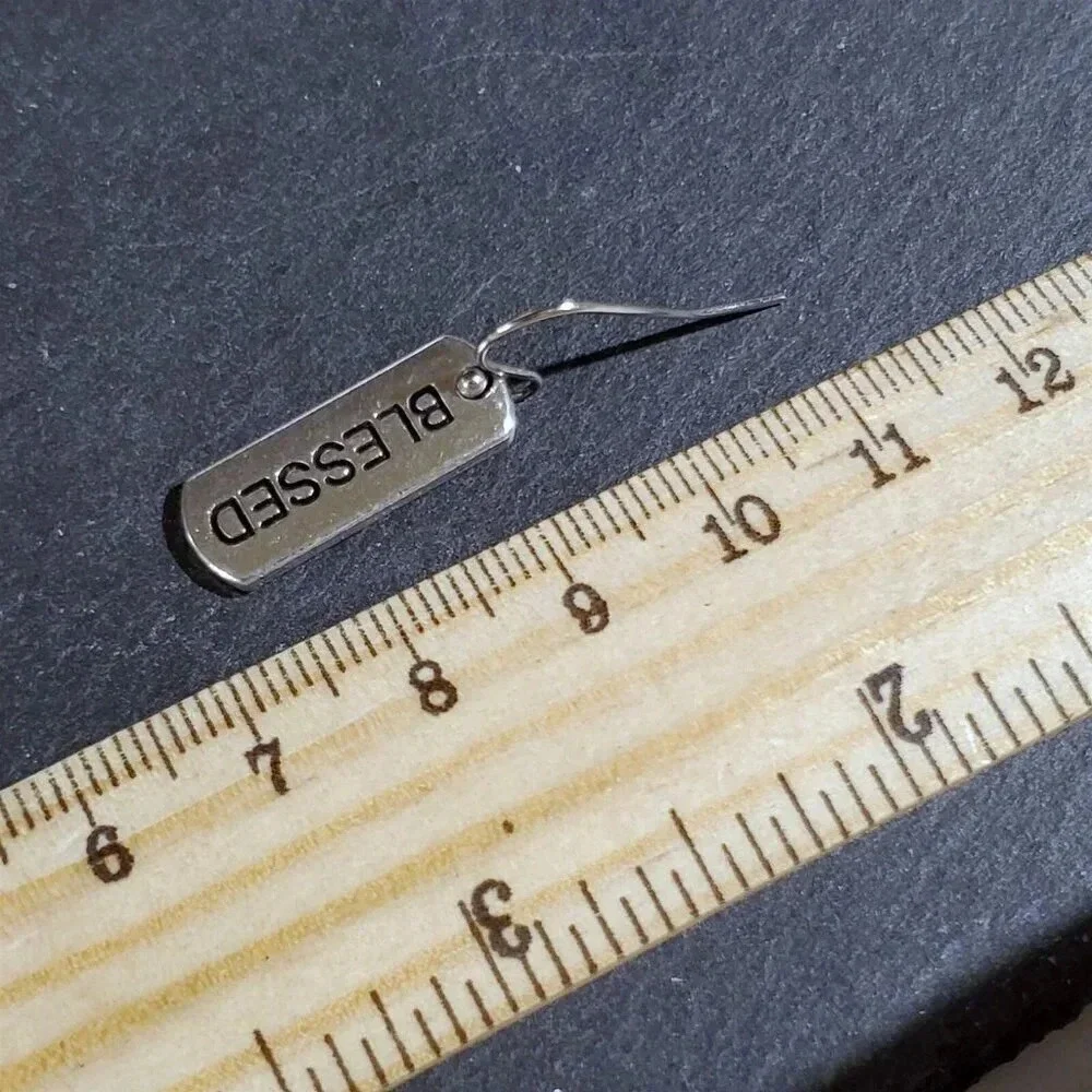 Handcrafted Blessed Inspirational Word Message Carved Silver Black Earrings